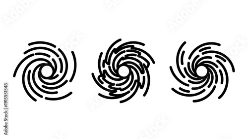 Abstract Swirls: Set of 3 Minimalist Hurricane or Vortex Icons