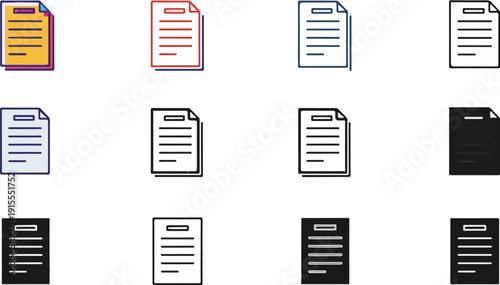 Collection of document icons with varied line styles and fills