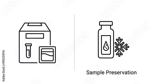 Scientific Sample Preservation Icons: Boxed Vial and Frozen Vial with Snowflake