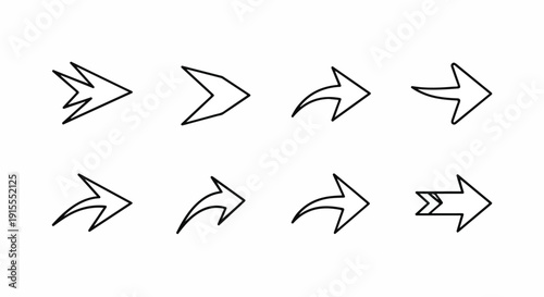 A collection of eight different arrow designs showcasing various styles and orientations Vector