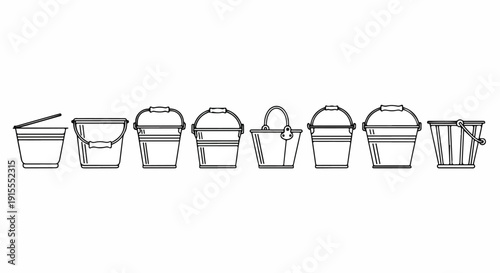 Assorted buckets and pails in various sizes and styles Vector