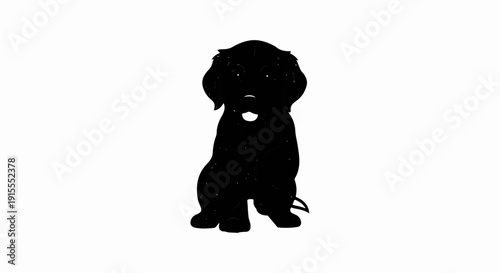 Black silhouette of a shaggy dog with a white collar, sitting attentively