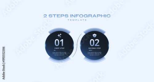 Light Blue Tech Infographic Template with Icons and Gradient Diagram, 2 Step Vector Workflow Layout for Presentations, Banners, Flowcharts, Business Reports, UI Design Assets, Modern Digital Style Pac