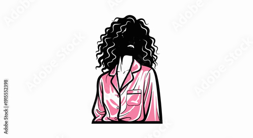 Black silhouette of a woman's face with curly hair in pink pajamas