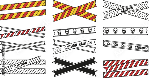 Collection of various hazard and caution tapes with warnings