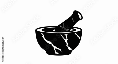Black marble mortar and pestle, isolated on a white background