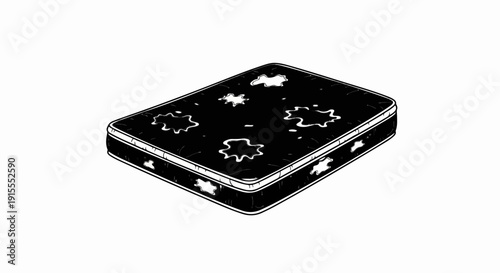 Black mattress with white irregular splotches and stitching details