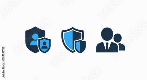 Security Icons: User Protection, Business Security, and Team Privacy