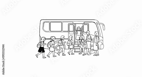 Children with backpacks boarding a bus
