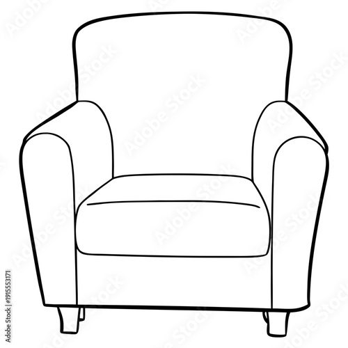 A cozy armchair in the style of a simple sketch in black and white, representing comfortable living room furniture and interior design with a replica of the space