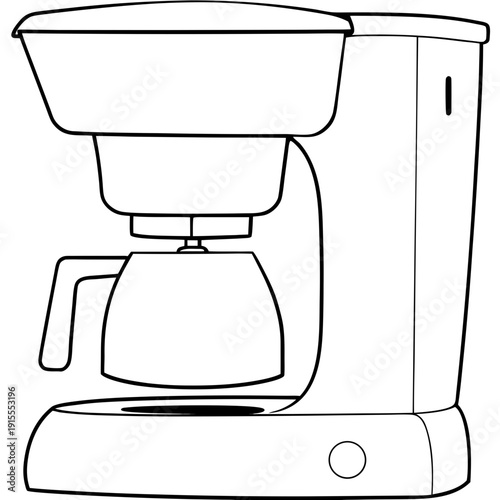 Schematic representation of a drip coffee machine, monochrome style, for cafe menu design, articles about coffee traditions and morning rituals