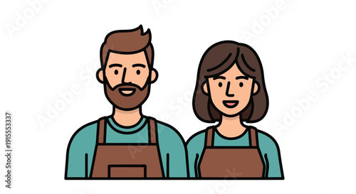 Chef couple cooking vector flat design illustration - Vector icon Set - Stickers and Clipart - PNG and SVG Icon collection - Lineal icons - logo template