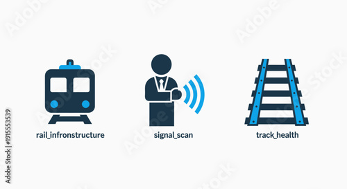 Modern Rail Infrastructure Management and Track Health Monitoring System Icons for Smart Transportation