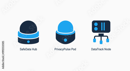 Modern Data Storage and Privacy Hub Icons: Secure Information Management, Pulse Tracking, and Node Archiving in a Digital Computing Environment