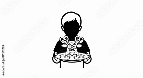 Child proudly presents a fun, edible creation on a platter