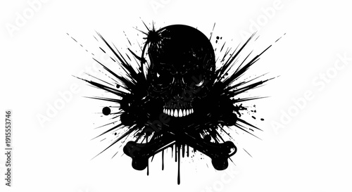 Black skull and crossbones with ink splatters