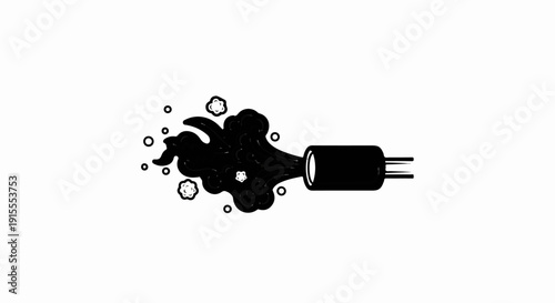 Black smoke billowing from a cylindrical object with prongs