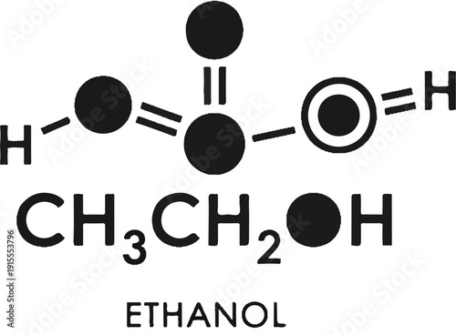Chemical structure and formula of ethanol molecule