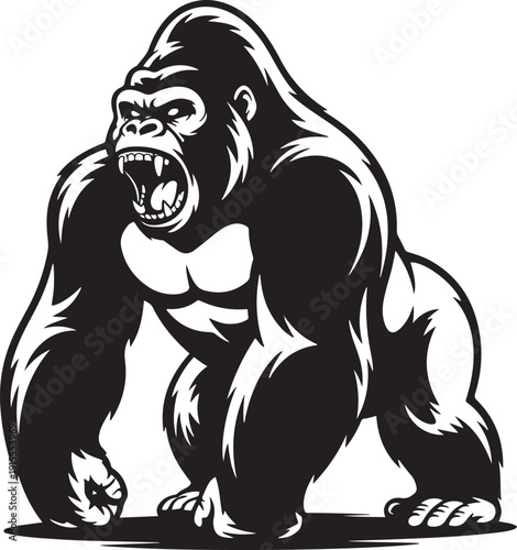 Aggressive gorilla mascot illustration with powerful posture and intense expression for team branding
