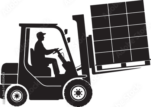 Forklift truck carrying pallet with boxes working in warehouse industrial loading dock logistics service