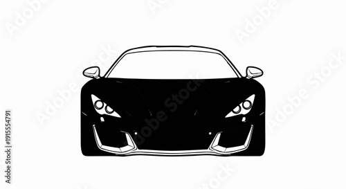 Black sports car front view, minimalist outline and solid black fill