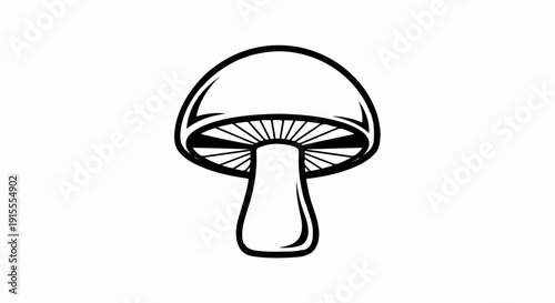 Bold black outline illustration of a mushroom with gills on a white background
