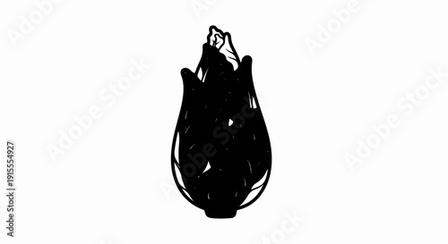 Bold black outline illustration of a spiky tropical fruit on a white background