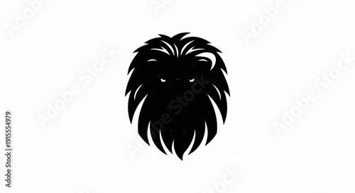 Black silhouette of a lion's head with a shaggy mane and glowing eyes