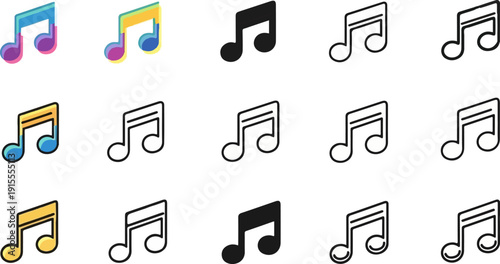 Collection of music notes, some colored and some outlined