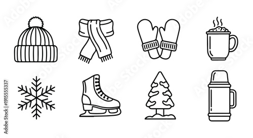 Winter activities and items for a fun and cozy season Vector