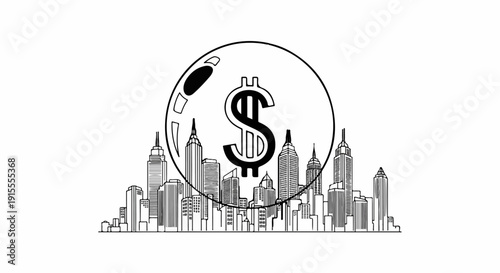 Cityscape with dollar sign in a bubble