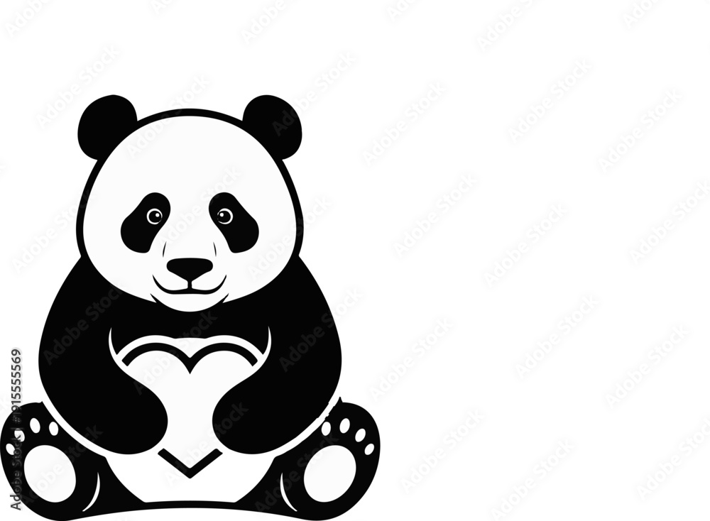 Fototapeta premium Cartoon panda sitting and holding a heart