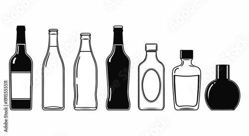 Assorted bottles and containers showcasing diverse shapes and designs Vector