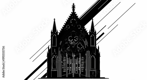 Gothic architecture silhouette with abstract geometric lines, representing historical grandeur and modern design.