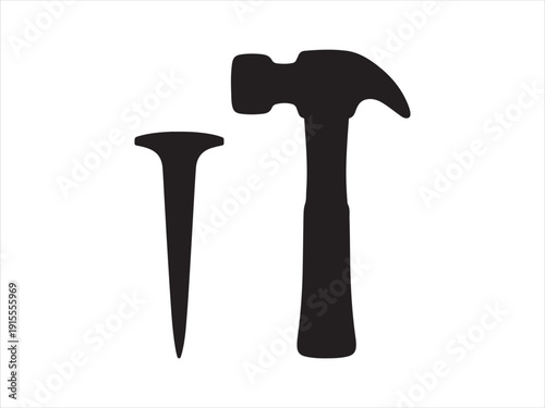 Hammer and Nail Silhouette Icon