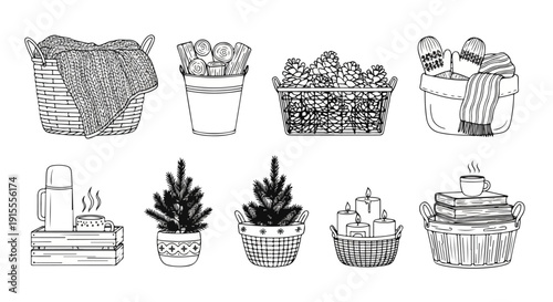 Assorted potted plants and gardening tools in a variety of styles and sizes Vector