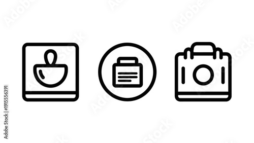Modern Outline Icons for Pharmacy, Cosmetics, and Photography: Stylish Digital UI/UX Elements