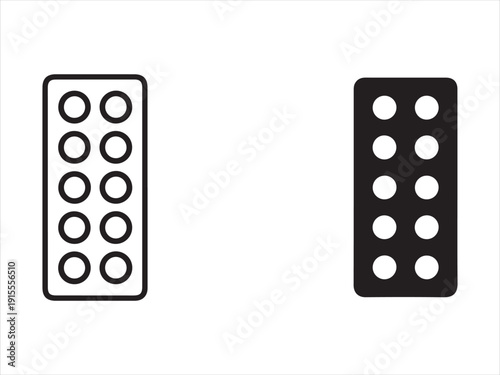 Medicine Blister Pack Pills Line and Solid Icon Set. Blister drug pack icon in black lines and solid vector