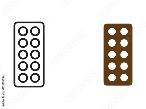 Tablet blister pack icons vector set, solid and filled outline style. Pill blisters vector symbol