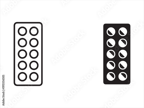 Tablet blister pack icons vector set, solid and filled outline style. Pill blisters vector symbol
