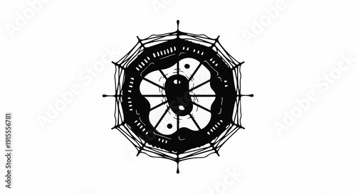 Intricate circular design with celestial and yin yang motifs, representing balance and cosmic harmony.