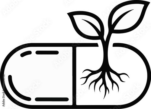 Capsule with a growing plant emerging from it, symbolizing natural growth