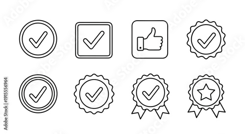 Assorted icons representing approval, achievement, and validation Vector