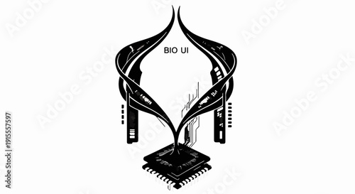 Abstract digital art depicting the fusion of organic and technological elements