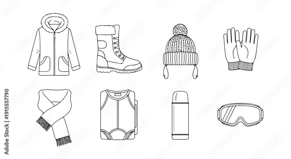 Fototapeta premium Winter sports gear: essential equipment for skiing and snowboarding Vector