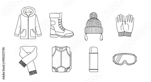 Winter sports gear: essential equipment for skiing and snowboarding Vector