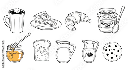 A delightful assortment of breakfast items and kitchen utensils Vector