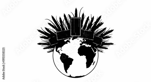 Abstract representation of global growth and development rising from the planet.