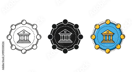 Government building icons flat design vector illustration - Vector icon Set - Stickers and Clipart - PNG and SVG Icon collection - Lineal icons - logo template