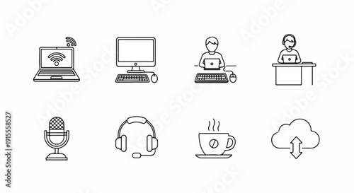 Illustrations of various work from home essentials and activities Vector
